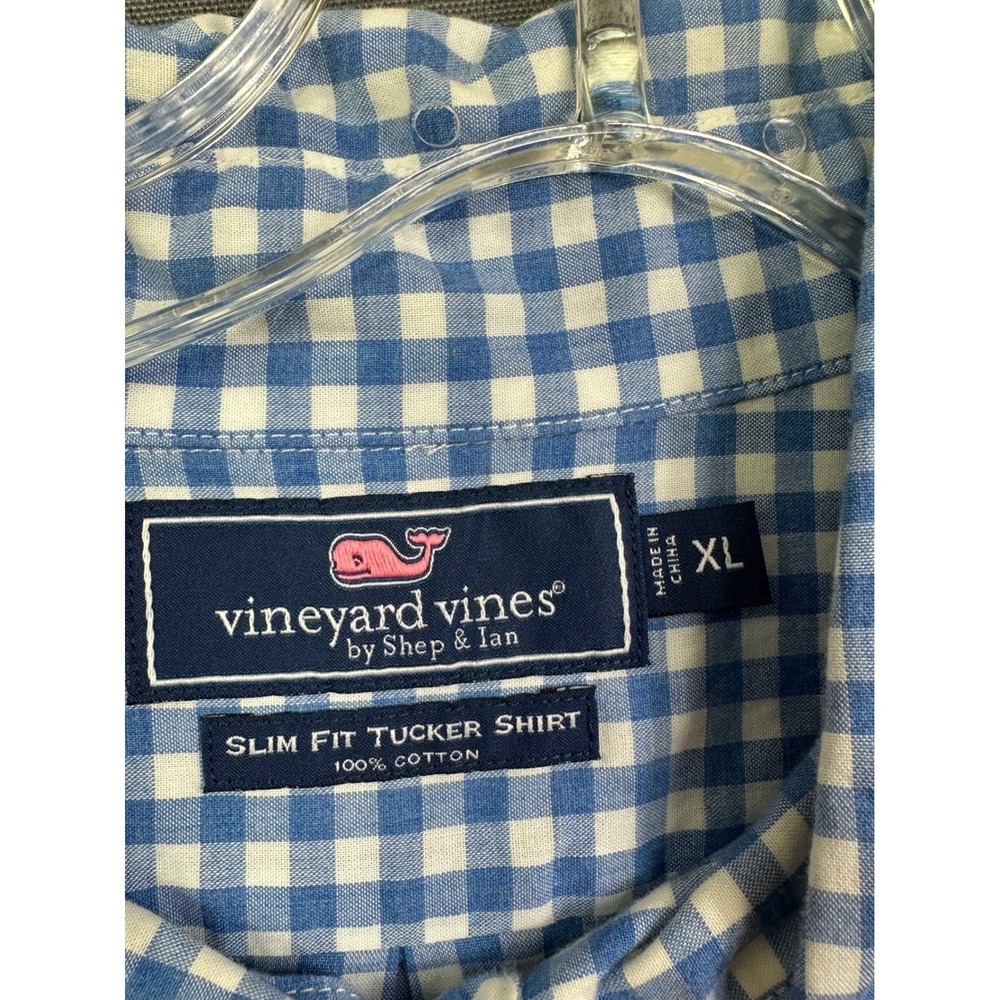 Vineyard Vines Men XL Slim Fit Tucker Shirt Blue White Gingham Cotton Button Dow